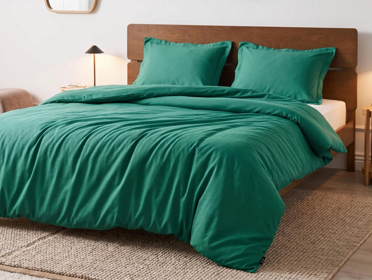 BETTWÄSCHE-SET 200/200 cm Baumwollsatin Grün Parkrose - Grün, Textil (200/200cm) - Beliani