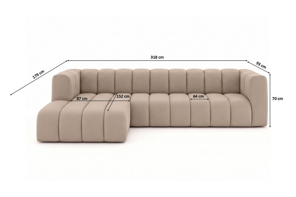 ECKSOFA L-Form GRAND 318 cm, Stoff Salvador, Beige, Links - Beige, Holz (318/179cm) - Kaiser Möbel