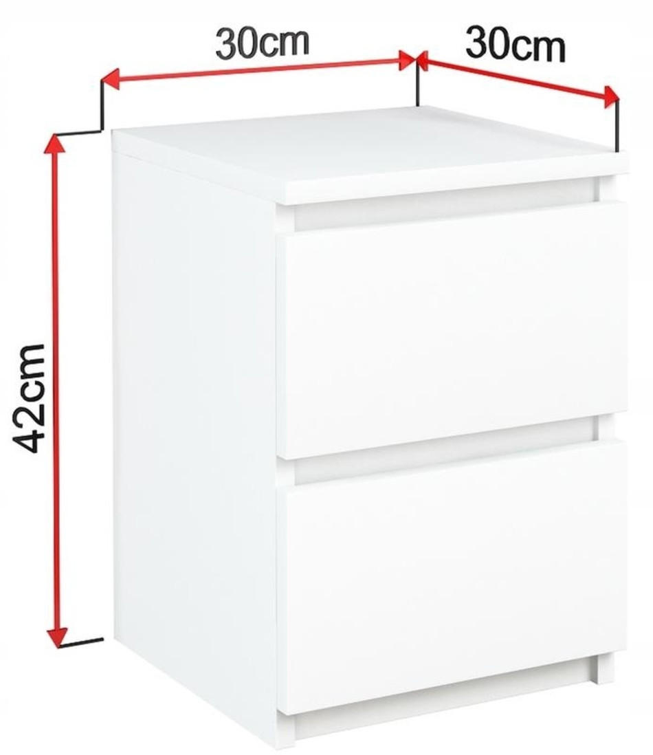 NACHTTISCH EX3 mit 2 Schubladen Weiß 30/30/42 cm - Weiß, Holzwerkstoff (30/42/30cm) - Matkam Möbel