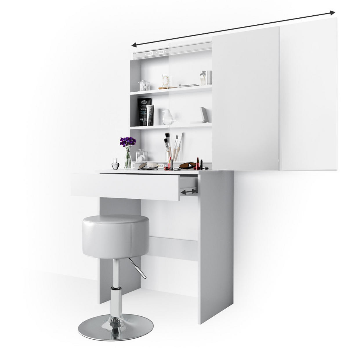 SCHMINKTISCH Melle Weiß 68 cm - Weiß, Holzwerkstoff (68/155/42cm) - Vicco