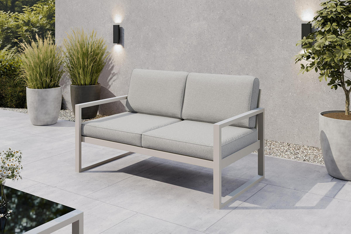 GARTENSET Madera für 6 Personen Balkonmöbel Aluminium Terassenmöbel Sitzbank, 4-tlg. Tisch kaschmir, hellgrau - Kaschmir/Hellgrau, Kunststoff/Metall - Margaret Hadas24