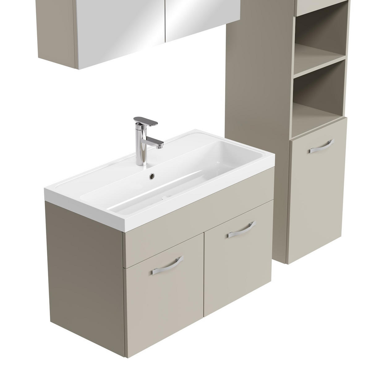 BADMÖBEL-SET Paso LED 4 Teile Cashmere - 80 x 35 x 55 cm - Kaschmir, Holz (80/55/40cm) - Badplaats