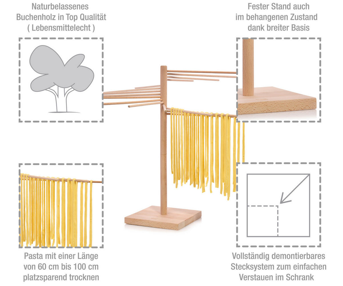 PASTATROCKNER inkl. Booklet "Pasta Pasta" 50 cm - Braun, Holz (31/4/32cm) - Sänger