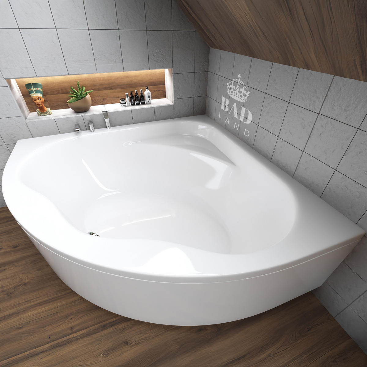 BADEWANNE Eckwanne STANDARD 150/150 mit Schürze Ablauf Füße - Weiß, Kunststoff (150/62/150cm) - bad land