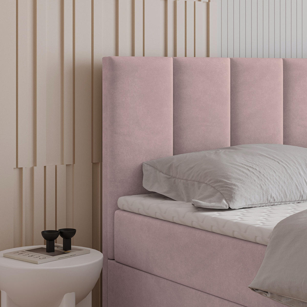 BOXBETT MERIL 180x200 cm mit Matratze und Topper - Rosa - Rosa, Holz (180/200cm) - MASSENO