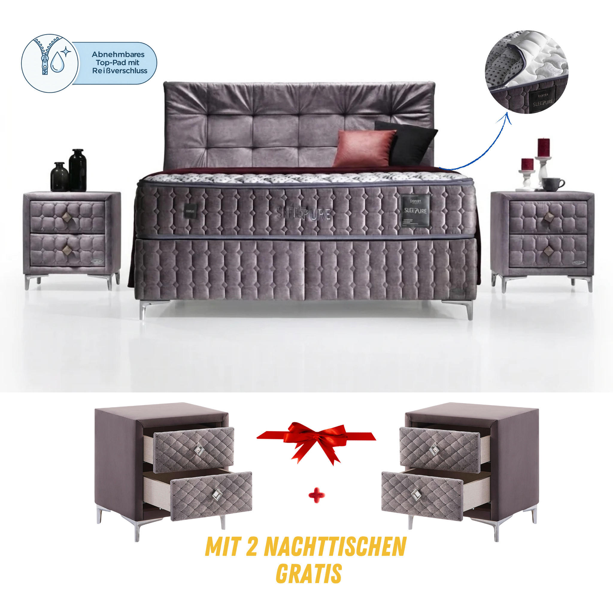 BOXBETT Sleepure Set 160x200 - Grau, Holz/Metall (160/200cm) - Bambi