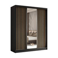 SCHWEBETÜRENSCHRANK Erika 180 cm mit Lamellen und Spiegel 3-türig, schwarz, schwarz, Lamelle Artisan - Schwarz/Eiche Artisan, Kunststoff (180/216/51cm) - Margaret Hadas24