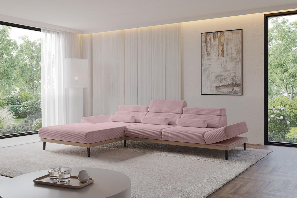 ELEKTRISCHES ECKSOFA Links MONA 316x205x85 Rosa Cord - Rosa, Holzwerkstoff/Textil (316/205cm) - ALTDECOR