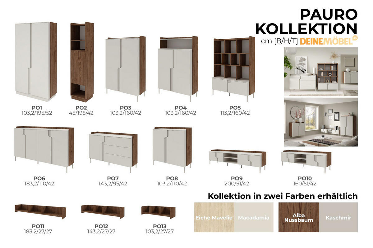 HOCHKOMMODE PAURO 04 103/160/42 cm in Walnuss Alba / Kaschmir - Kaschmir/Walnussfarben, Holzwerkstoff (103/160/42cm) - Deine Möbel 24