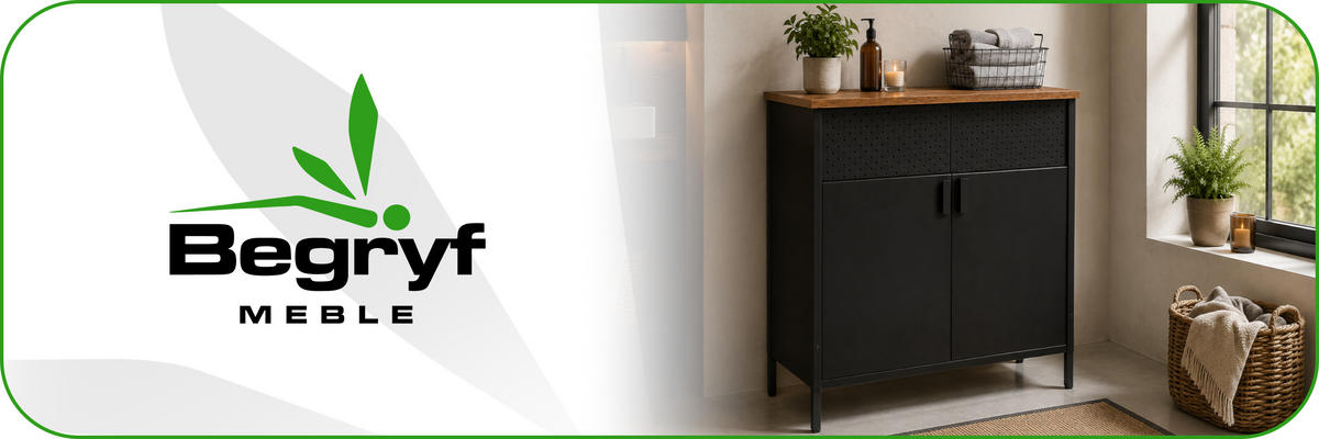KOMMODE – Metall – Holzoptik – 2 Türen – höhenverstellbarer Einlegeboden – 80x40x84 cm - Dunkelbraun/Schwarz, Holzwerkstoff/Metall (80/84/40cm) - Begryf