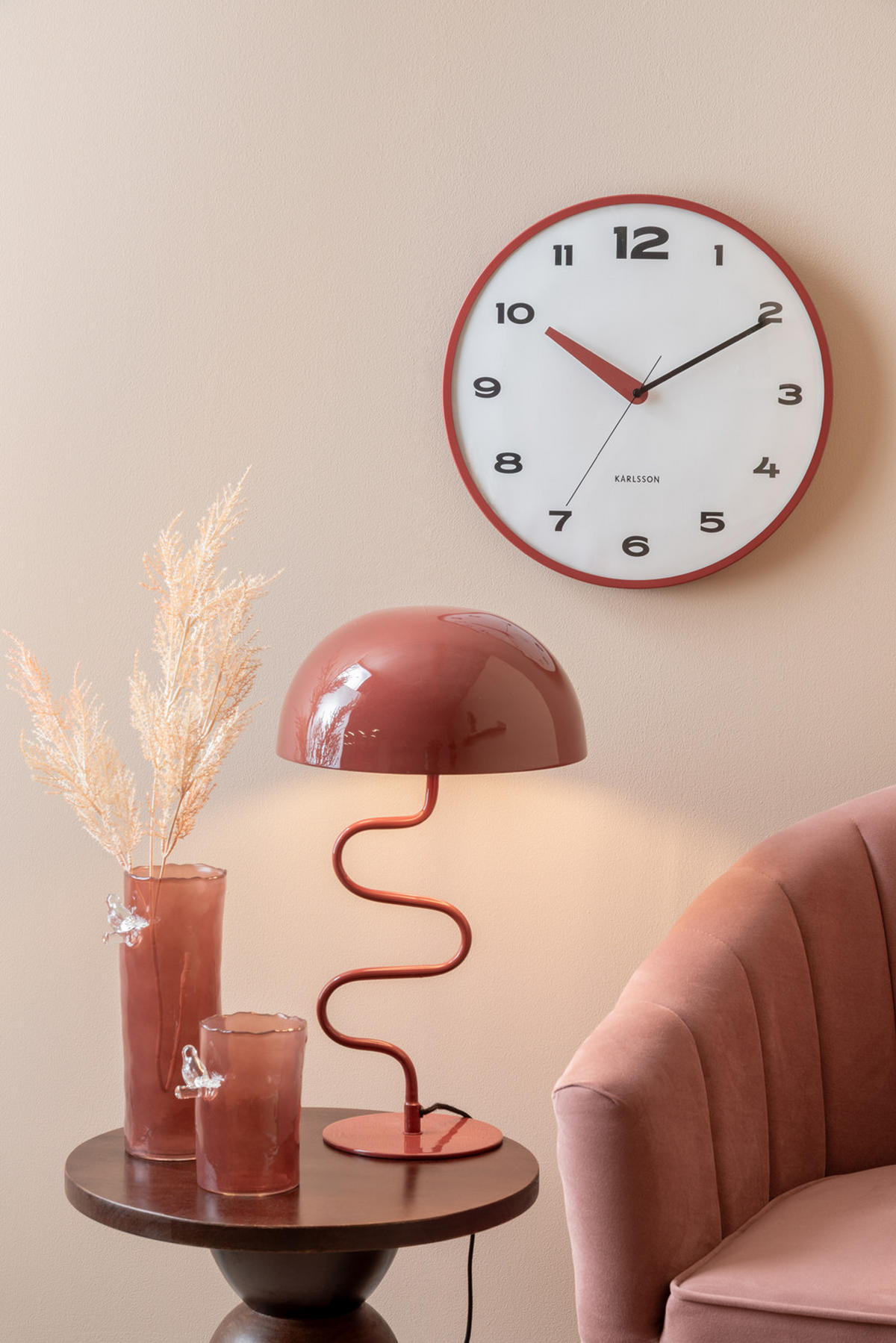 VASE Bird On Branch 9/9/27 cm - Rot, Glas (9.5/27cm) - Present Time