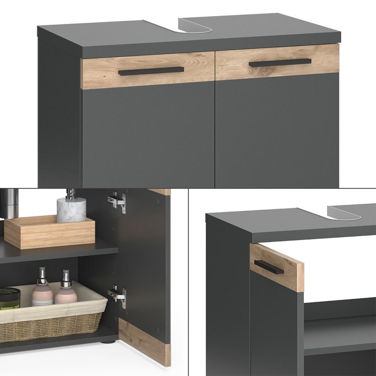 WASCHBECKENUNTERSCHRANK Niko Anthrazit/Viking Oak 60 x 59.1 cm - Anthrazit, Holzwerkstoff (60/59.1/34.3cm) - Vicco