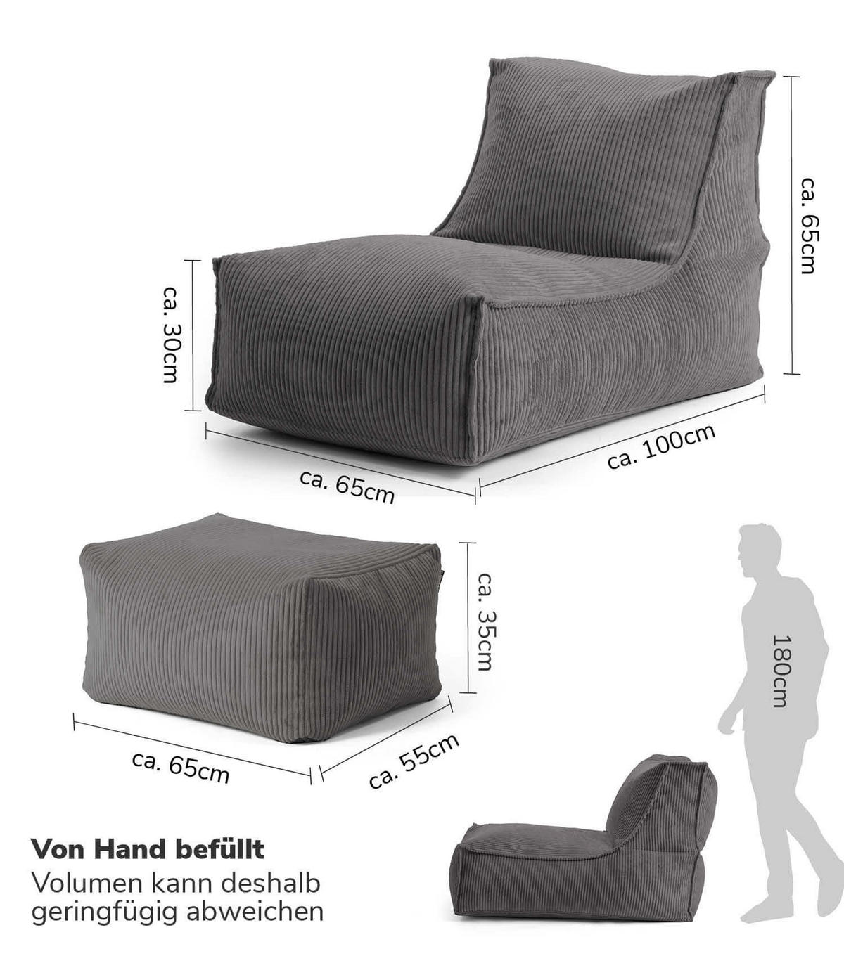 SITZSACK mit Hocker Der Gelassene - Anthrazit, Textil (65/65/155cm) - Mokebo
