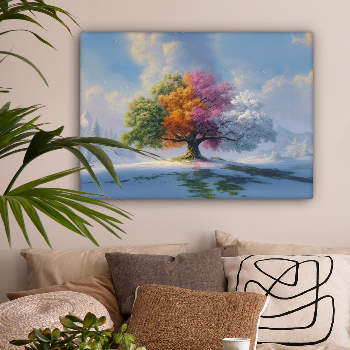 LEINWANDBILD Baum - Jahreszeiten - Winter - Landschaft Wandbilder 80x60 cm - Multicolor, Textil (80/60cm) - MuchoWow