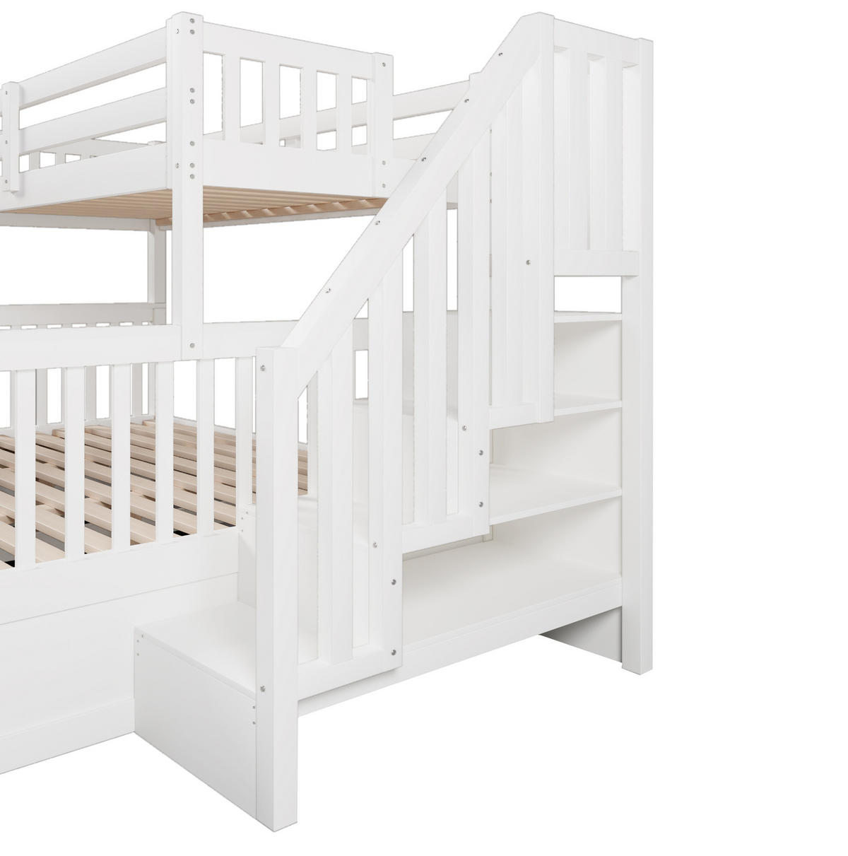 ETAGENBETT 90/200 cm + 140/200 cm in Weiß mit Stauraum und Ablagetreppe - Weiß, Holz (90/200cm) - OKMYHOME