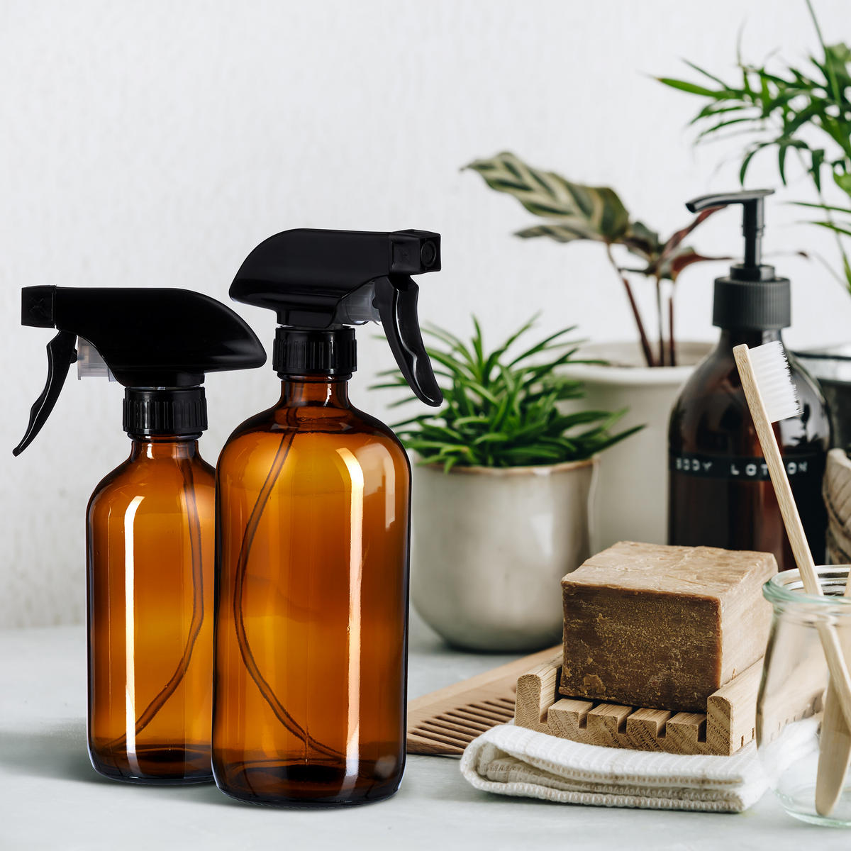 4XSPRÜHFLASCHE - Braun, Glas/Kunststoff (9.5/21/7.5cm) - Relaxdays