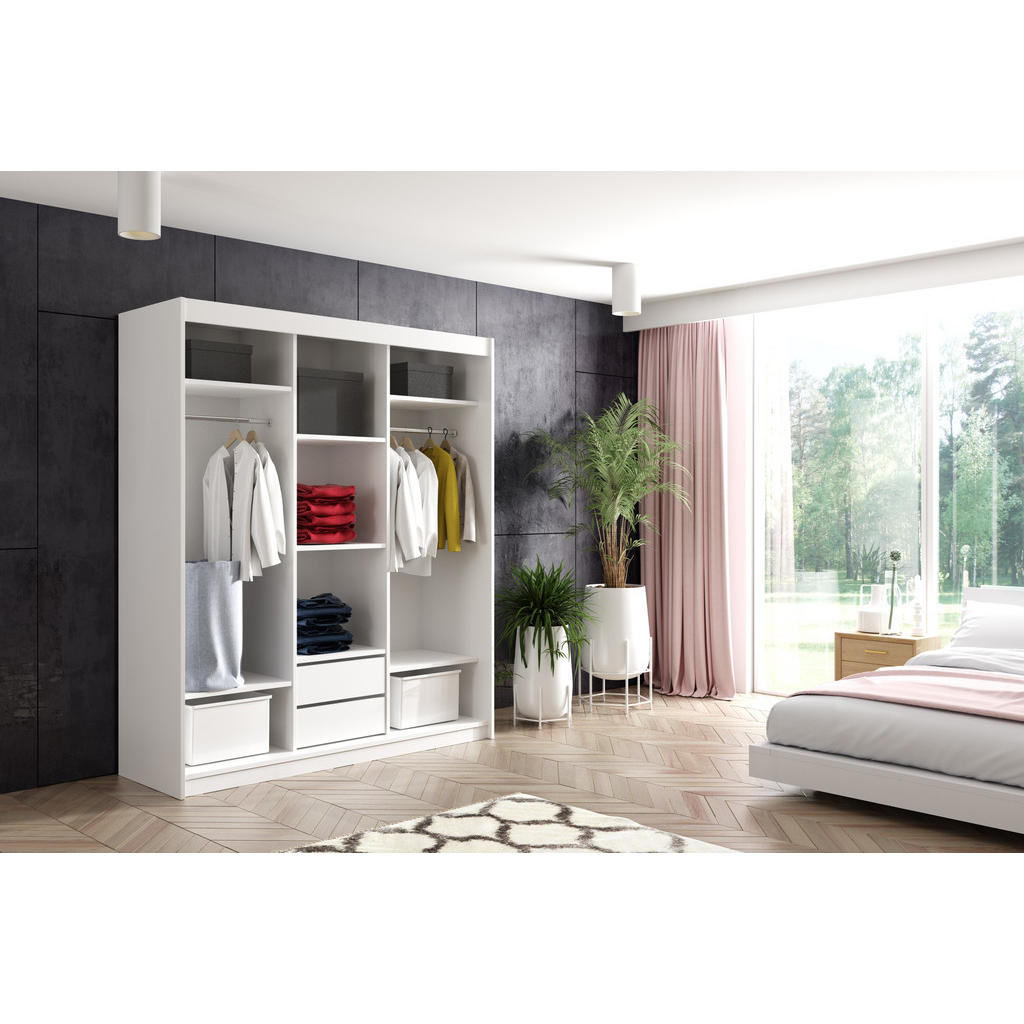 Thumbnail - Altdecor Kleiderschrank, Weiß, Eiche Artisan, Holzwerkstoff, 180x216x61 cm, Schlafzimmer, Kleiderschränke
