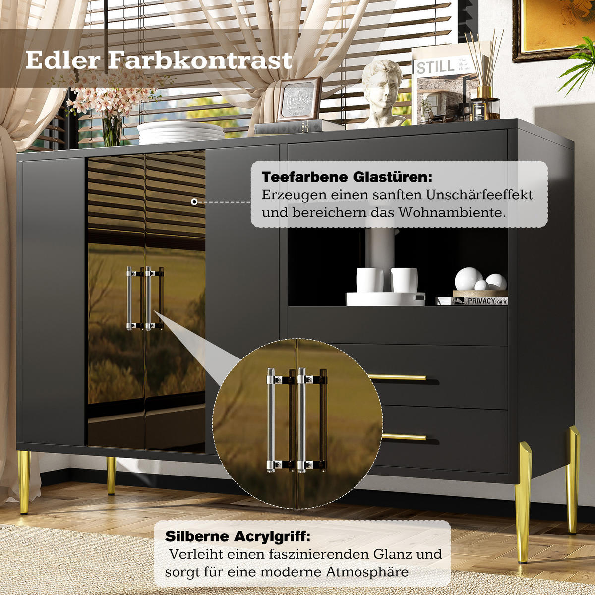 SIDEBOARD Schwarz 120/39.5/84 cm - Schwarz, Glas/Holzwerkstoff (39.5/84/120cm) - Urban Meuble