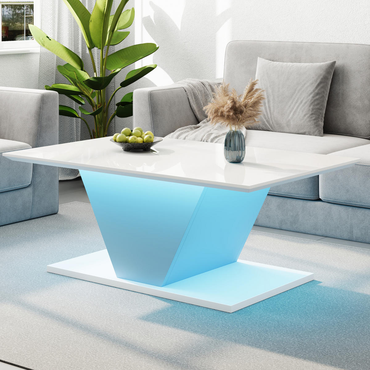 COUCHTISCH 100/50/46 cm Weiß aus Spanplatte mit LED-Leuchten - Weiß, Holzwerkstoff (100/50/46cm) - OKMYHOME