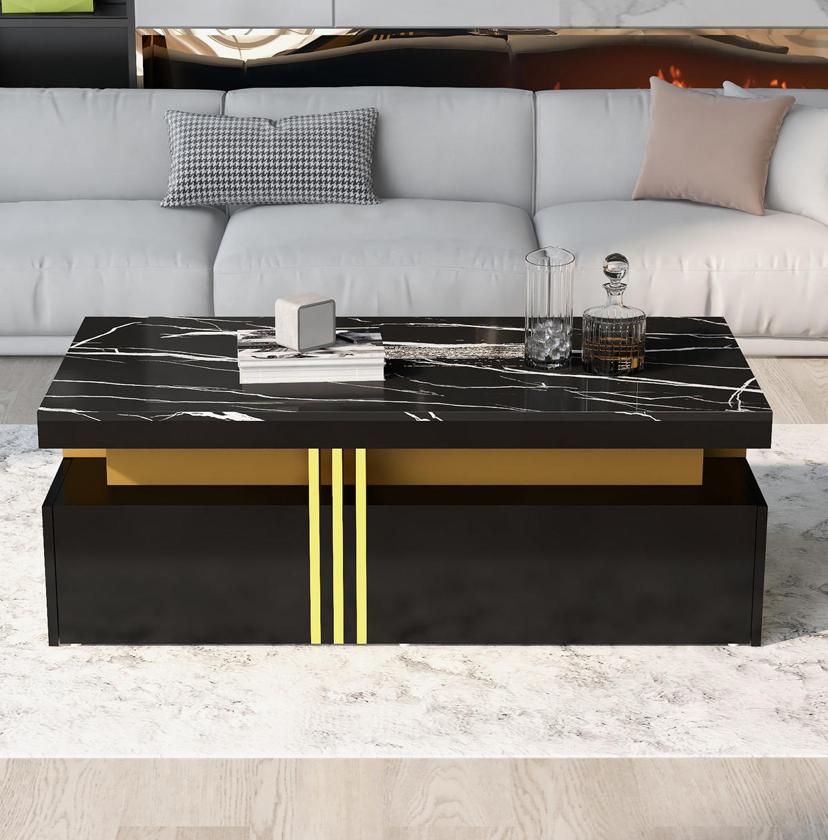 COUCHTISCH aus Spanplatte 100x50x40 cm in Schwarz mit 2 Schubladen - Schwarz, Holzwerkstoff (100/50/40cm) - Modfu