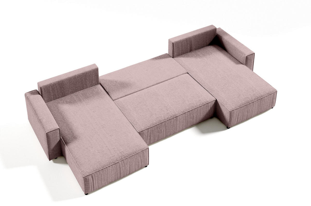 WOHNLANDSCHAFT Sekwana U Rosa - Altrosa, Naturmaterialien (185/70/398cm) - Fedve