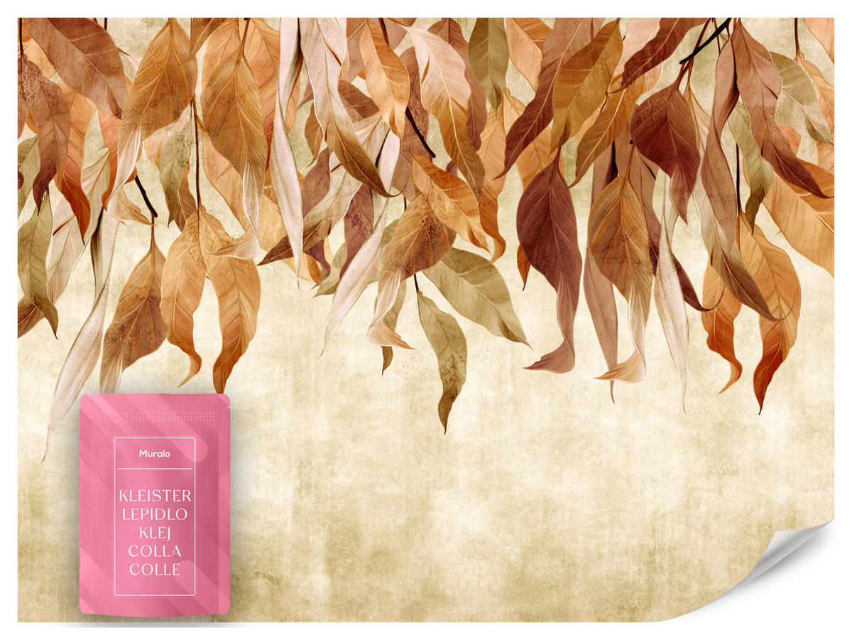 FOTOTAPETE Blätter Pflanzen Natur für Wohnzimmer 400x280 - Beige/Rot, Papier (400/280cm) - Muralo