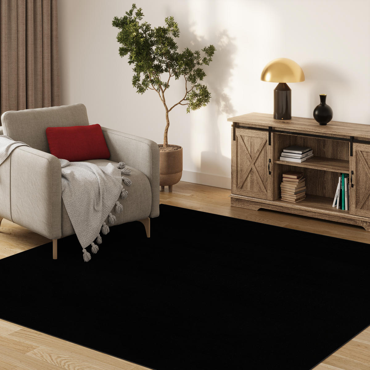 TEPPICH MONO SQUARE Schwarz 200/200 cm - Schwarz, Kunststoff (200/200cm) - Tapiso