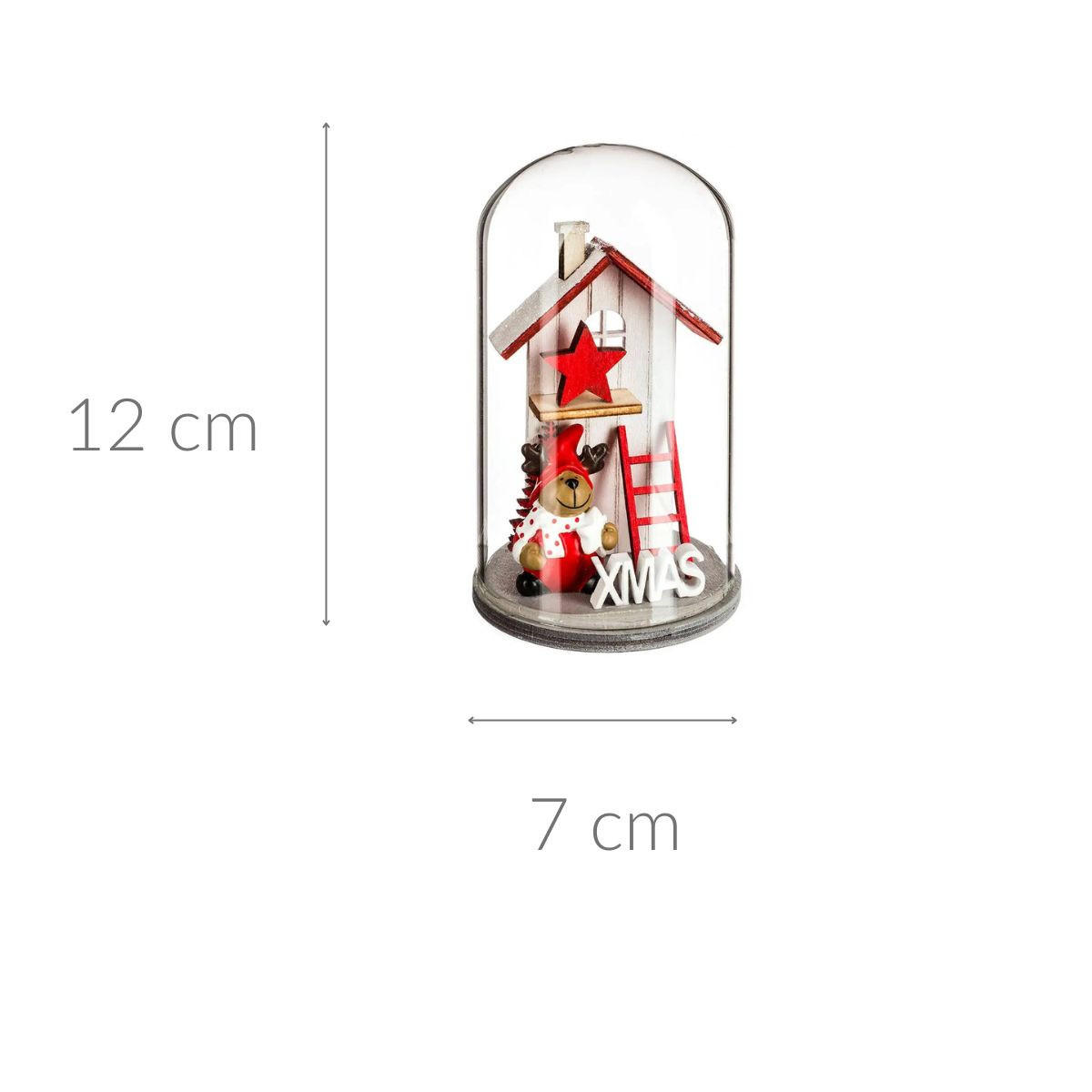 GLASKUPPEL mit Weihnachtshaus aus Holz 7/7/11,5 cm - Rot, Holzwerkstoff (7/11.5/7cm) - Atmosphera Createur d´interieur
