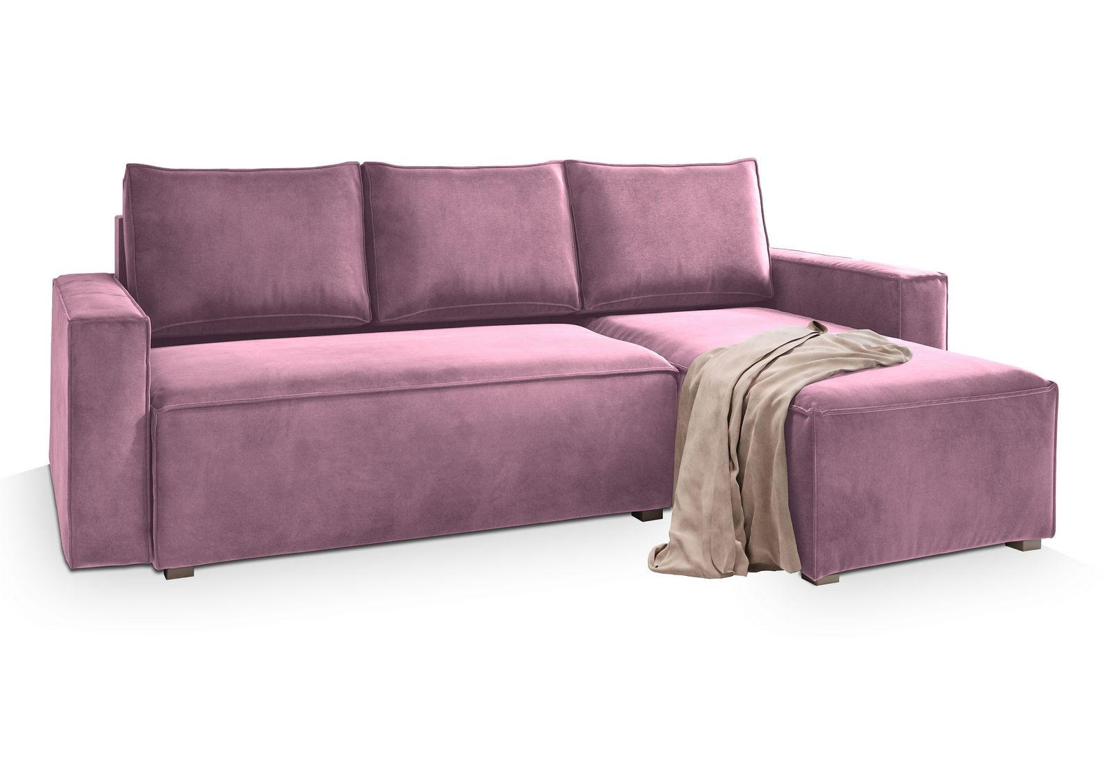 ECKSOFA SILES Lila Velours-Stoff mit Schlaffunktion - Lila, Holz (230/140cm) - MASSENO