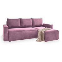ECKSOFA SILES Lila Velours-Stoff mit Schlaffunktion - Lila, Holz (230/140cm) - MASSENO