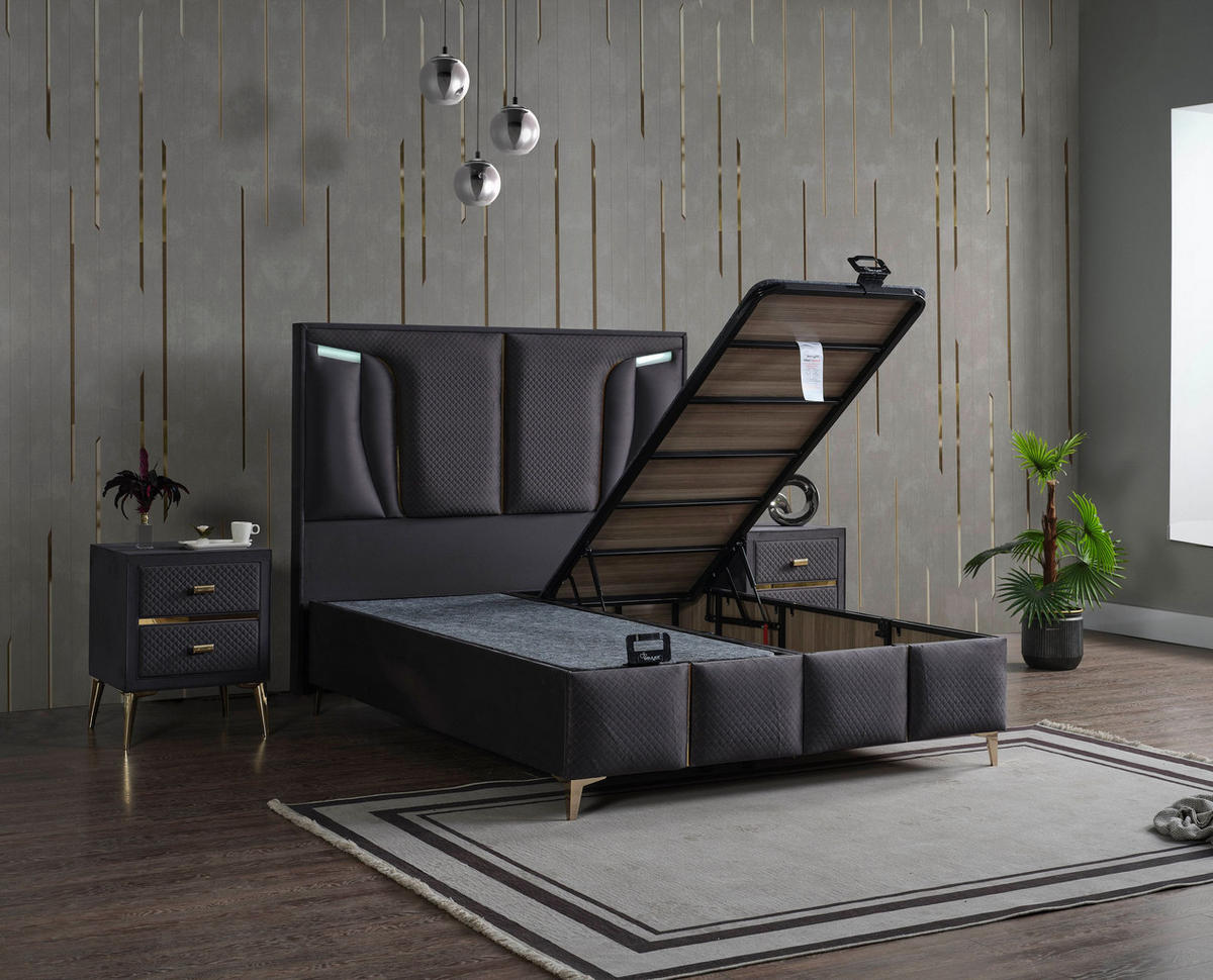 POLSTERBETT-SET Elegance 150x200 Anthrazit - Bett inkl. Matratze - Anthrazit, Metall (150/200cm) - Villa Möbel