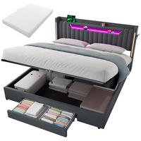POLSTERBETT 180×200 mit Matratze, Bettkasten, Schubladen und LED Beleuchtung,Samtbezug, in Grau - Grau, Holzwerkstoff/Textil (180/200cm) - STILVORA