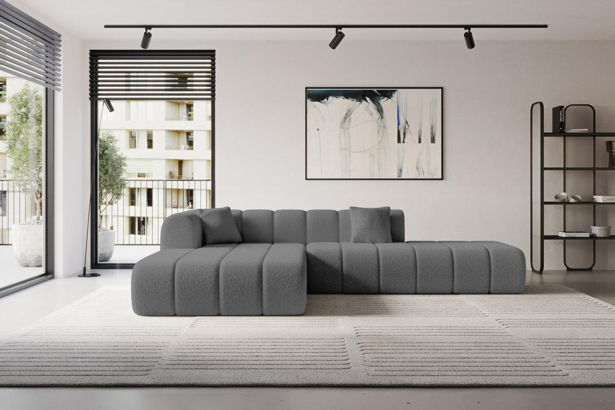 ROHOVÁ SEDAČKA s otomanem, levá BILA-L 289x176x71 Šedá Buklé - šedá/černá, kompozitní dřevo/textil (176/289cm) - ALTDECOR