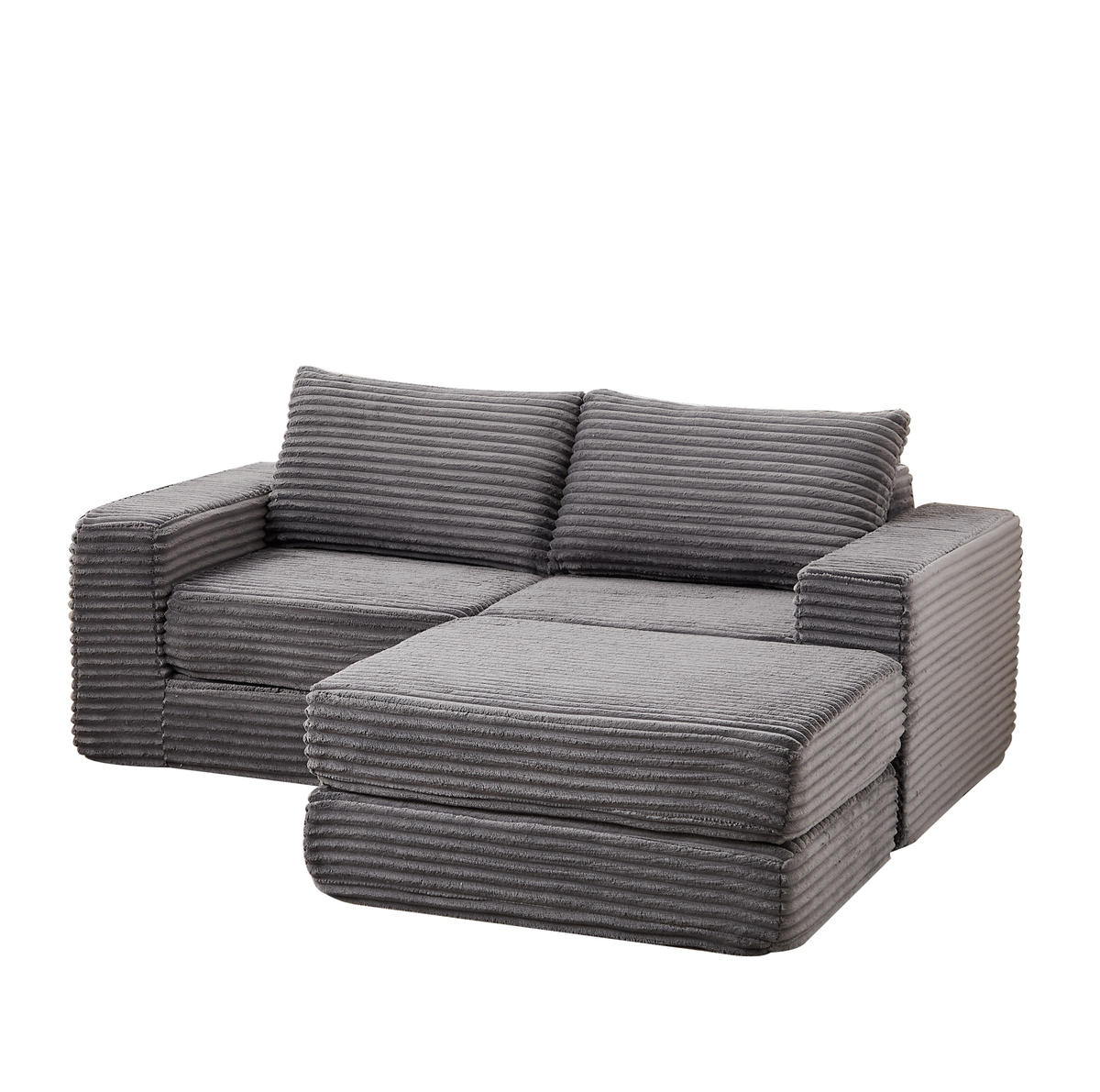 SOFA-BETT modular mit Fußstütze Cord Grey - Grau, Kunststoff (169.5/194cm) - Meubliv