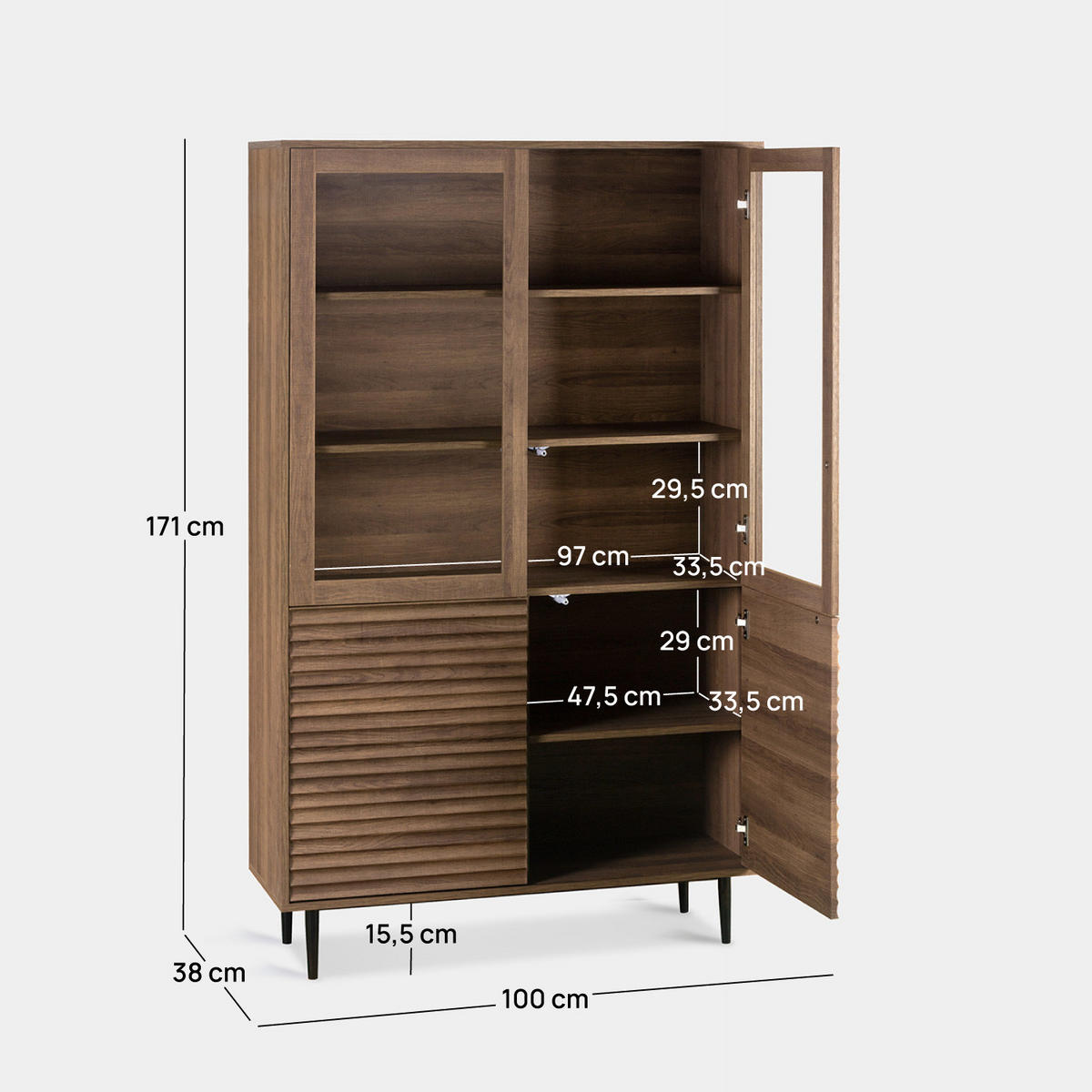 VITRINE Evoke Walnuss 110 cm x 171 cm - Walnussfarben, Holzwerkstoff (110/171/38cm) - Klast Home