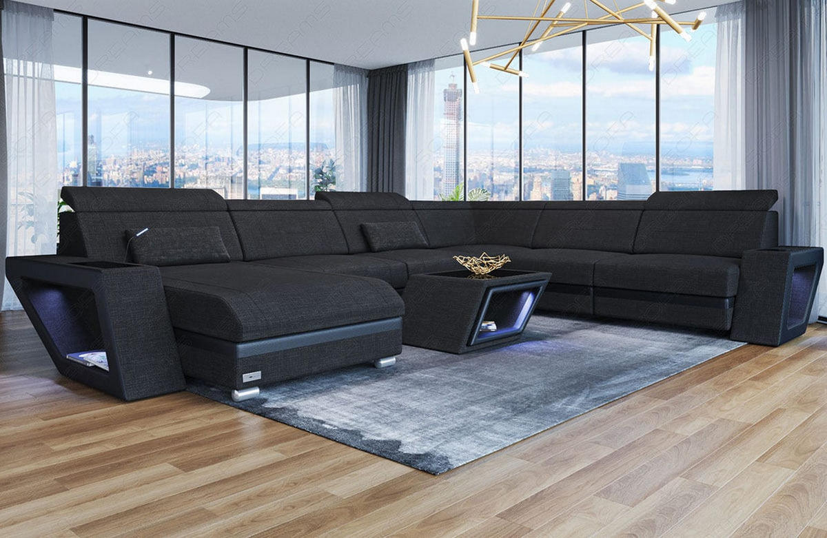 WOHNLANDSCHAFT Catania Schwarz Strukturstoff - Schwarz, Kunststoff (349/89/264cm)