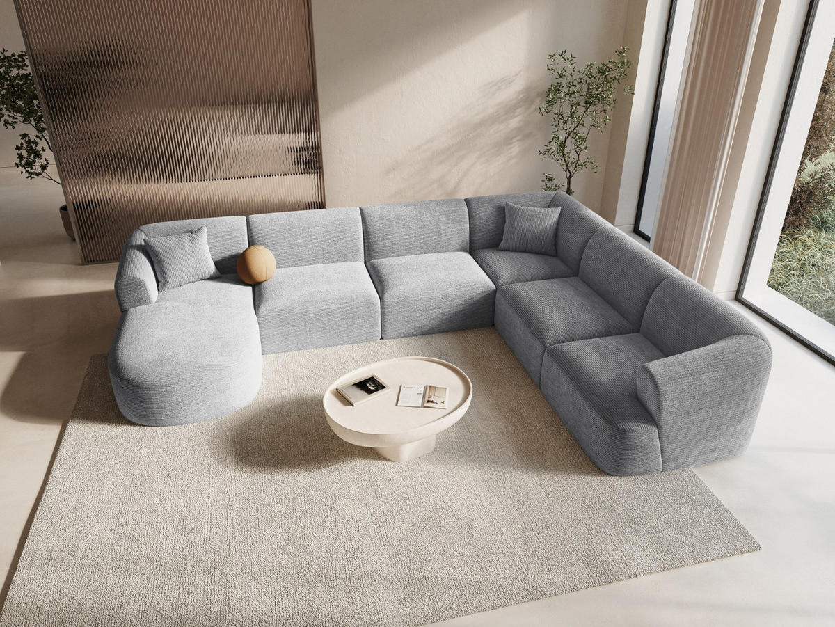 MODULARES-PANORAMASOFA rechts Campi aus Cord silber 7 Sitzplätze - Silberfarben, Textil (255/70/330cm) - Cosmopolitan Design