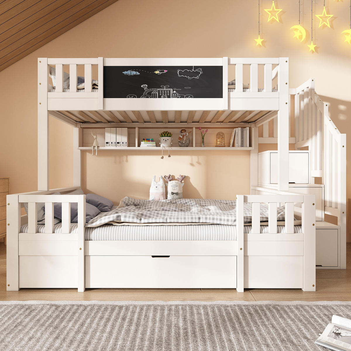 ETAGENBETT Massivholz Weiß - Weiß, Holz/Metall - Raumix