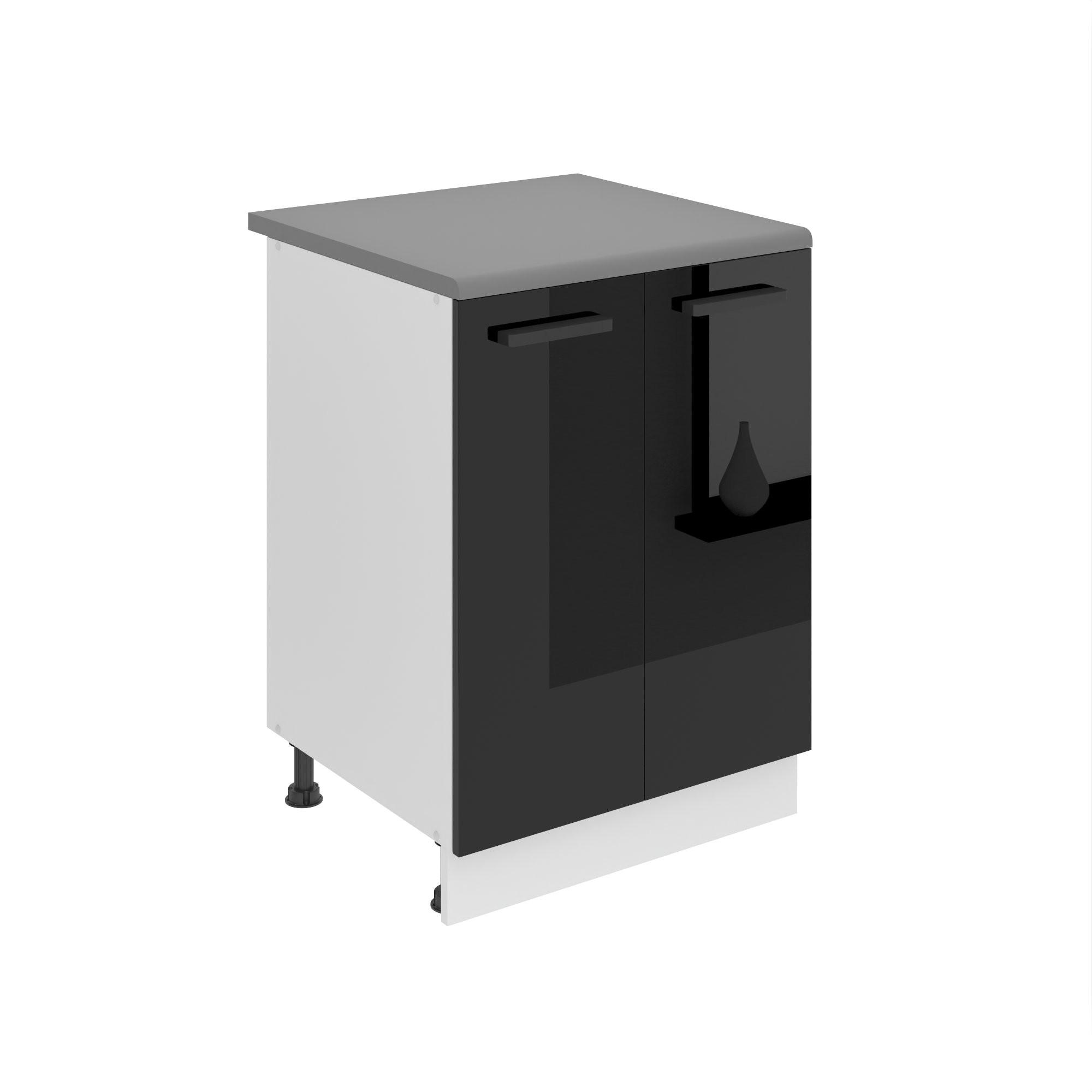 B BELINI GROUP KUCHYŇSKÁ SPODNÍ SKŘÍŇKA 60 cm SD2 s pracovní deskou, 2 dvířka, Černá lesklá