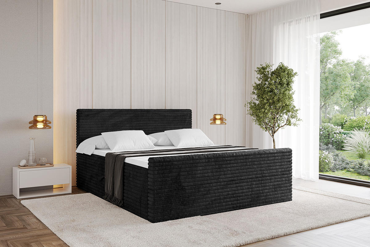 BOXBETT mit Matratze H4 und Lattenrost - TOLO-Z-v1 - 120x200 Cord - Schwarz - Schwarz, Holzwerkstoff (120/200cm)