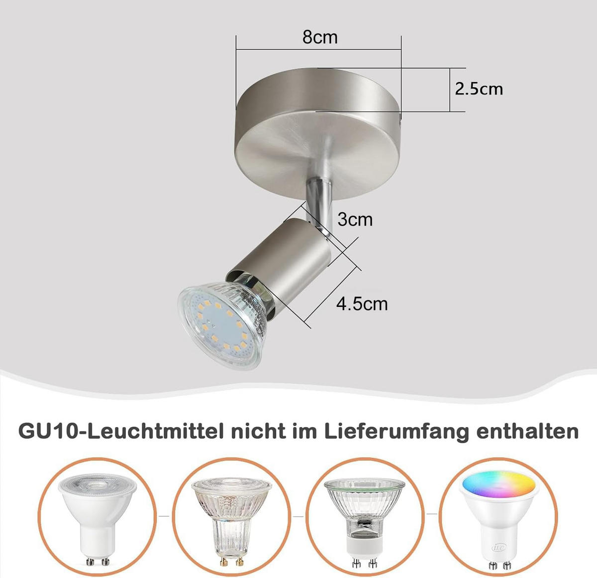 DECKENSTRAHLER Leorix 8/10.5/7.7 cm - Alufarben, Metall (7.7/8/10.5cm) - ZMH