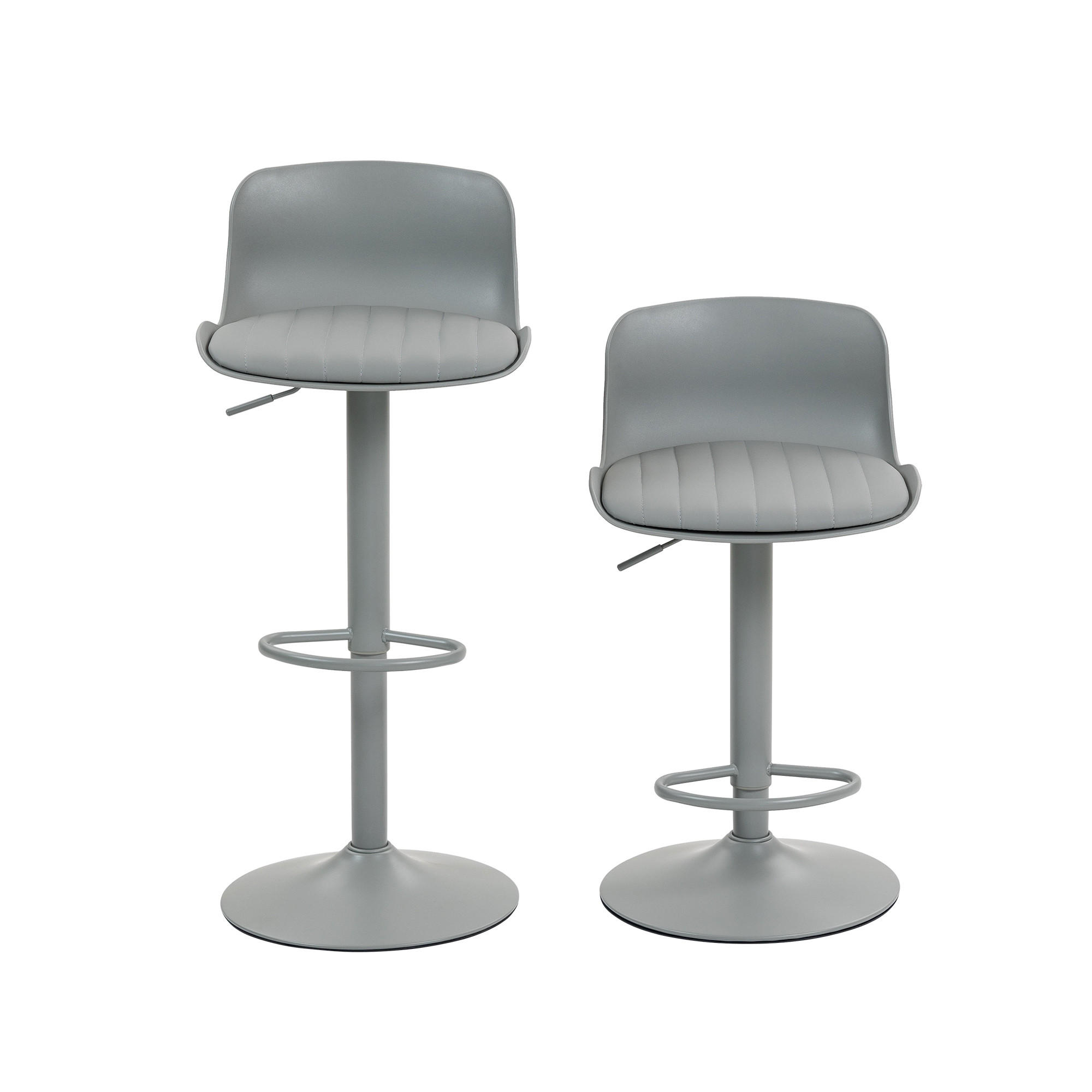BARHOCKER Grau 2er-Set höhenverstellbar mit Rückenlehne und Fußstütze - Grau, Metall (43/80/44cm) - PANGIVO
