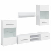 FÜNFTEILIGE WOHNWAND TV-SCHRANK MIT LED-BELEUCHTUNG WEISS - Schwarz/Weiß, Holz (30/35/140cm) - vidaXL