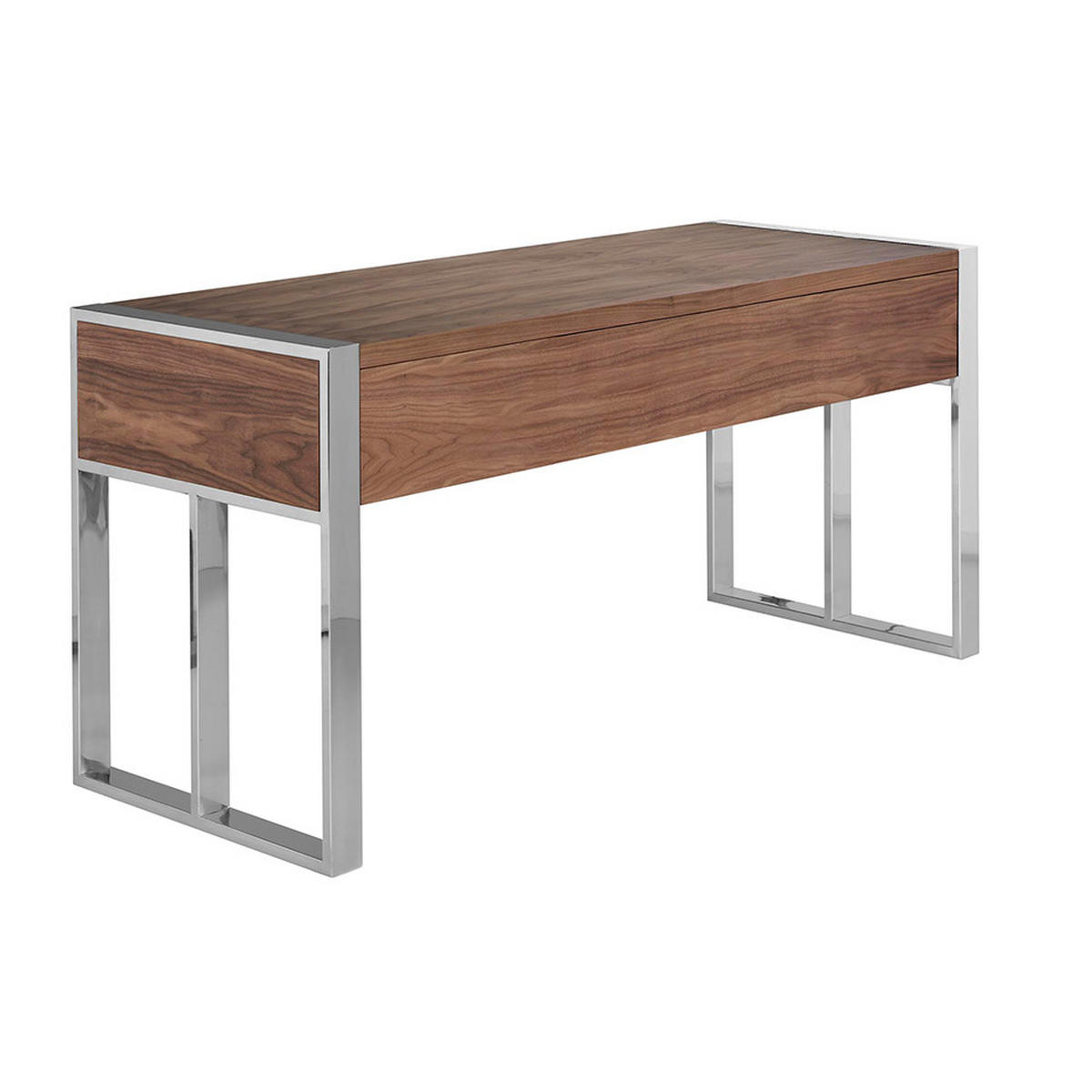 SCHREIBTISCH Rechteckig Walnuss Stahl 158/62/76 cm - Edelstahlfarben/Walnussfarben, Holz/Metall (62/158/76cm) - ANGEL CERDA