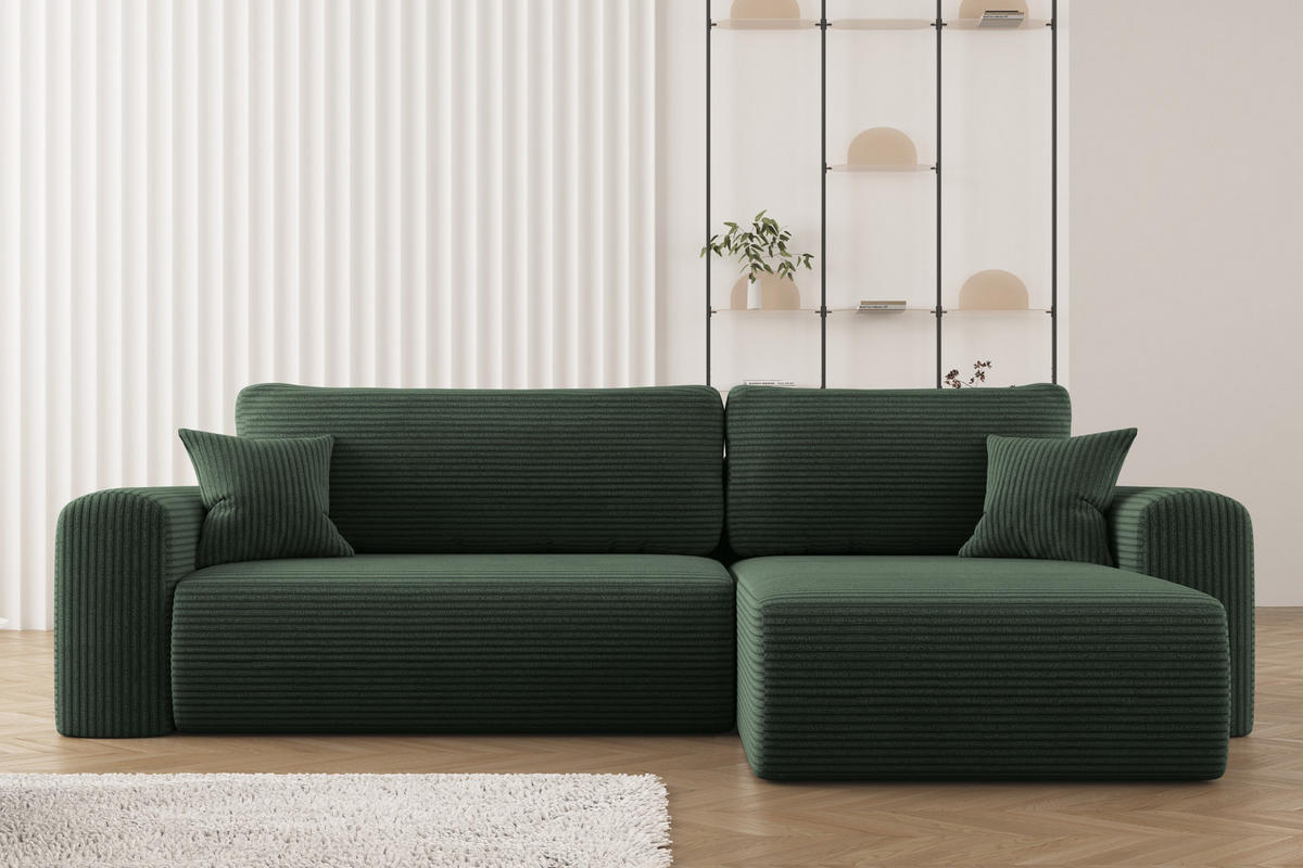 ECKSOFA Mit Schlaffunktion und Stauraum für Bettzeug Capri Stoff Poso Grün Rechts - Grün, Holz/Textil (272/145cm) - Kaiser Möbel