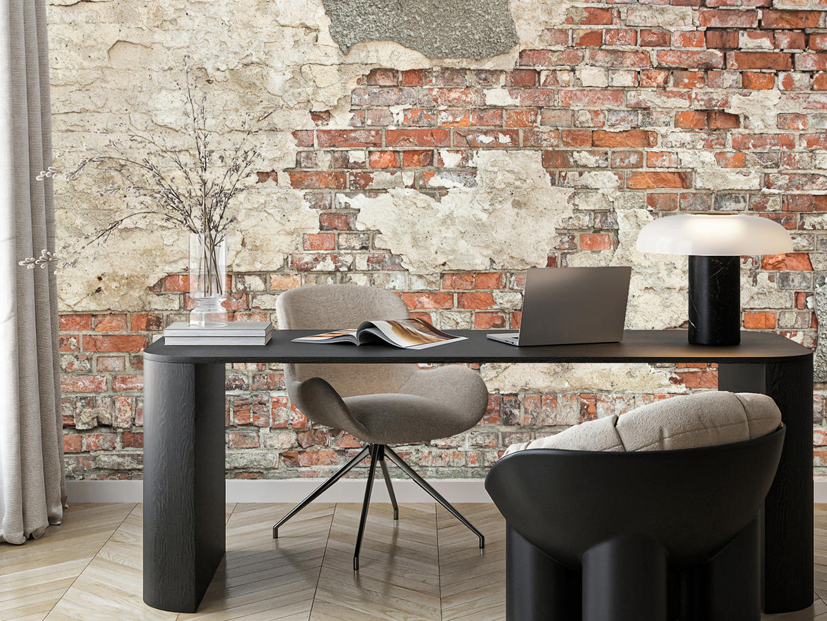 FOTOTAPETE für Wohnzimmer Alte Ziegelwand Rustikal 400x280 - Beige/Rot, Papier (400/280cm) - Muralo