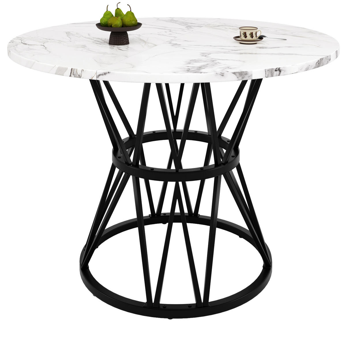ESSTISCH 100x100x76 cm in Schwarz aus MDF mit Schwarz-Marmoroptik auf Metallgestell mit Stellfüßen - Schwarz, Holzwerkstoff (100/100/76cm) - Modfu