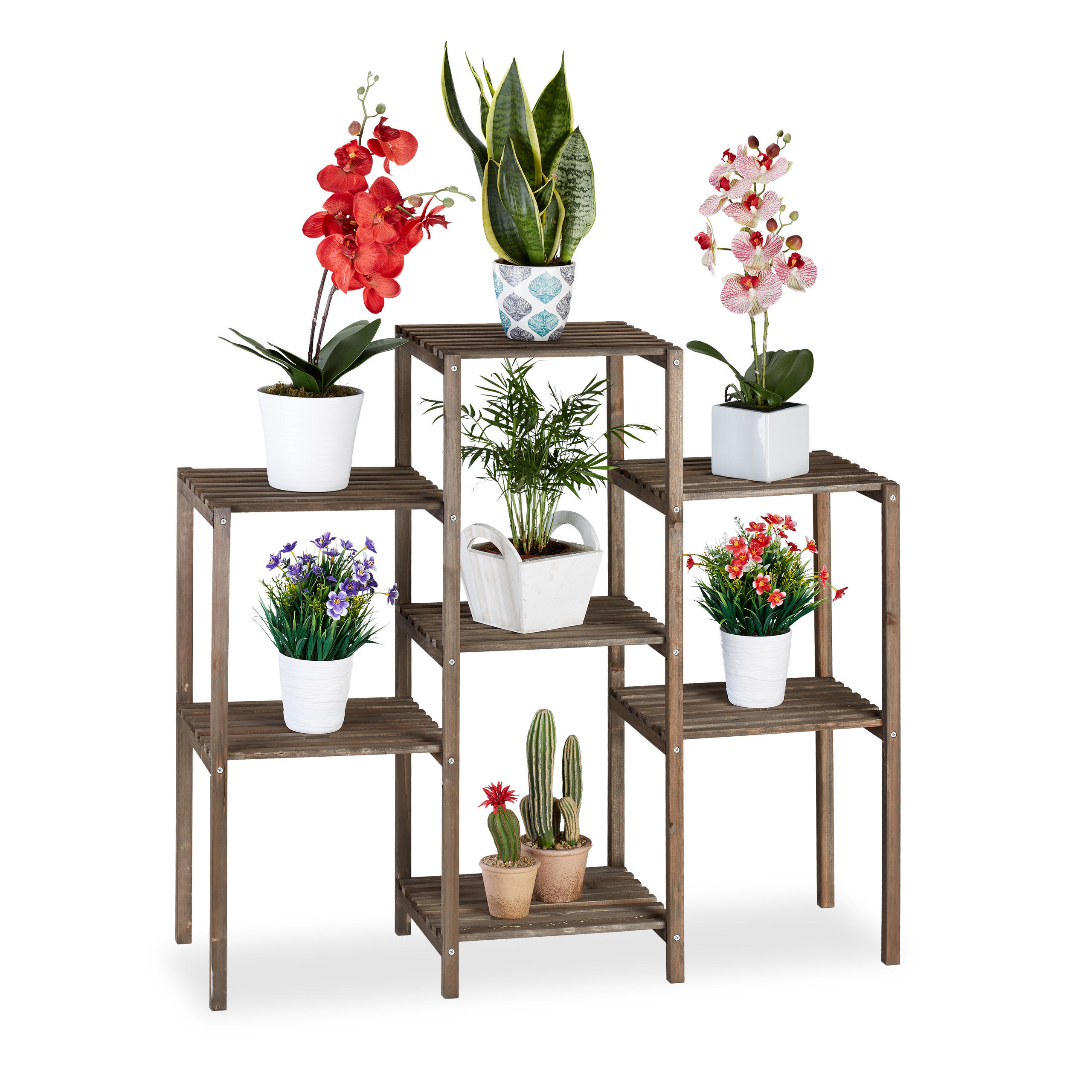 BLUMENREGAL - Dunkelbraun, Holz (95/86/29cm) - Relaxdays