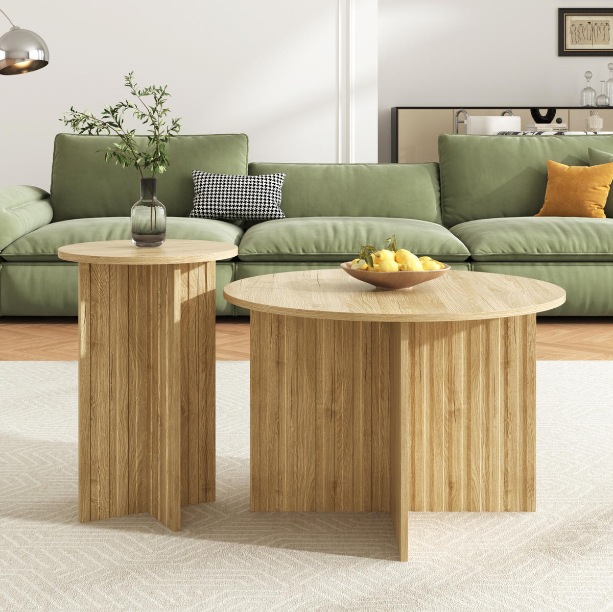 RUNDE Couchtische & Kaffeetische im skandinavischen Design 76/76/50 cm und 40/40/56,5 cm Naturfarben - Naturfarben, Holzwerkstoff (116/116/56.5cm) - Redom