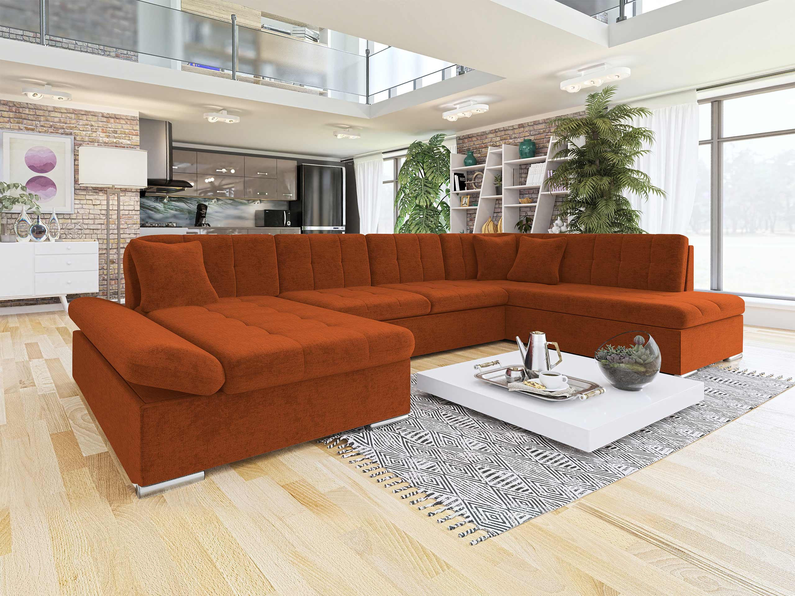 ECKSOFA Bergen, Seite: Links - Silberfarben/Terracotta, Holz/Textil (345/76/205cm) - MIRJAN24